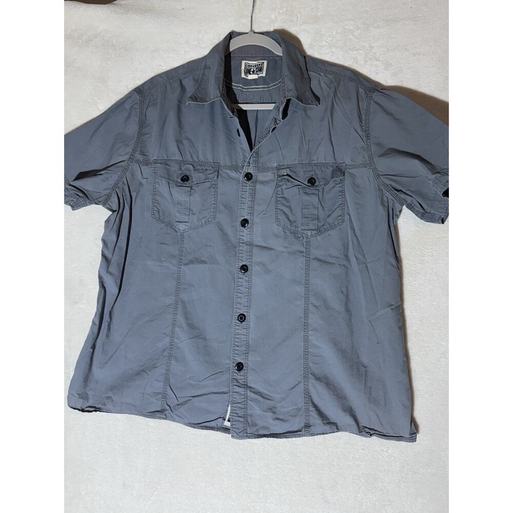 Men's L Short Sleeve Converse All Star Button Up Shirt Gray Cotton
